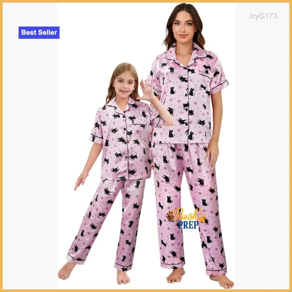 X-Small Satin Pajama Set Short Sleeve Button Down Matching Sleepwear